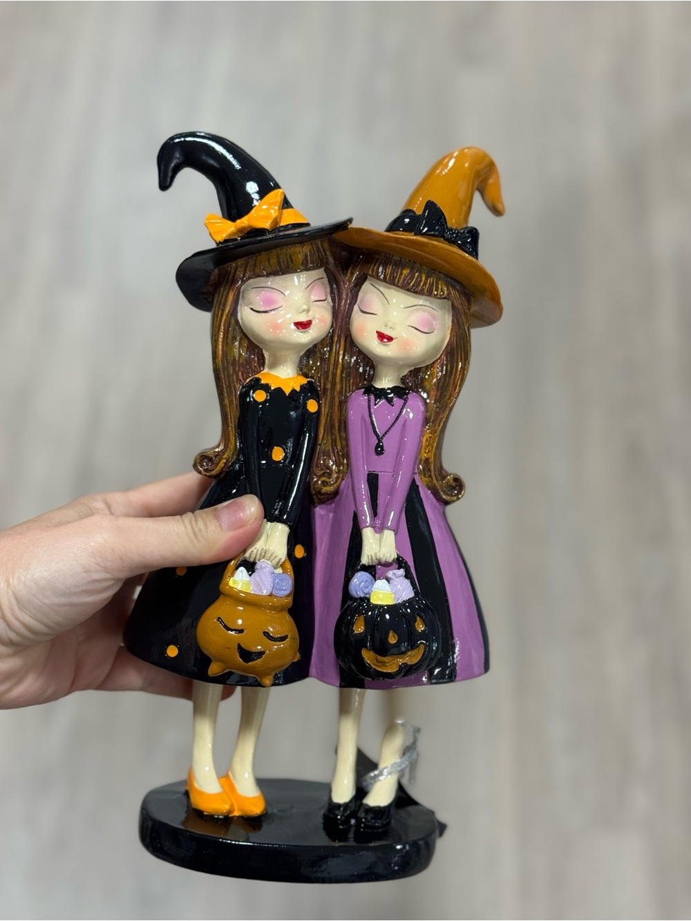 Hand-Painted Halloween Witch Figurine Duo - Black & Purple